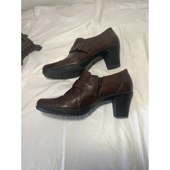 Clarks Bendables Brown Leather Zip Buckle Heel Cap Toe Loafer 80463 Sz 8.5 M - Picture 7 of 13